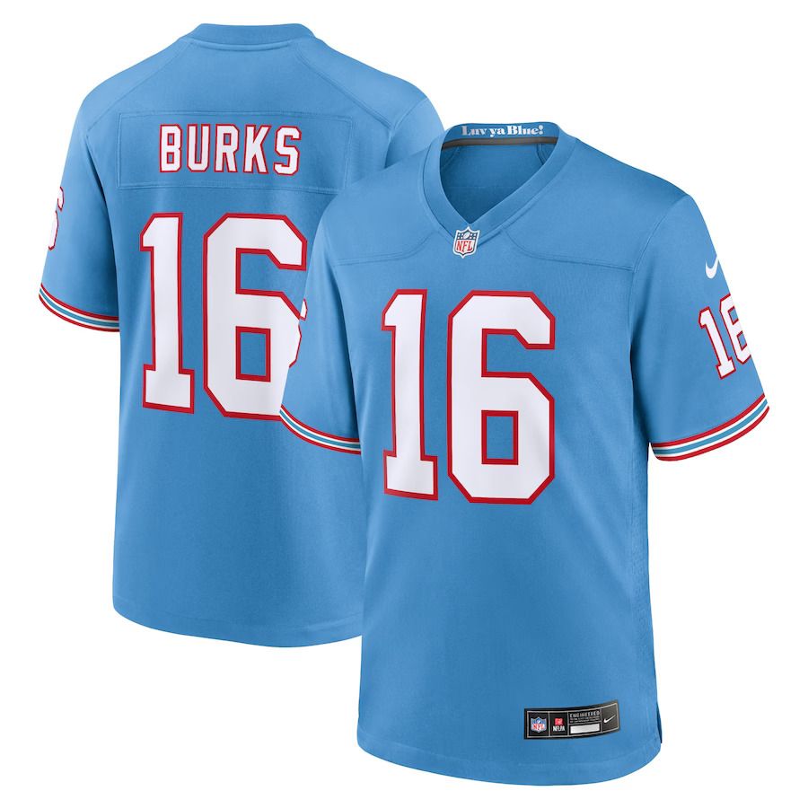 Men Tennessee Titans 16 Treylon Burks Nike Light Blue Oilers Throwback Alternate Game Player NFL Jersey